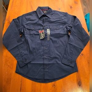 Justin Brand Navy Oyster Diamond Tech Long Sleeve Button Down Shirt J-1507 Small